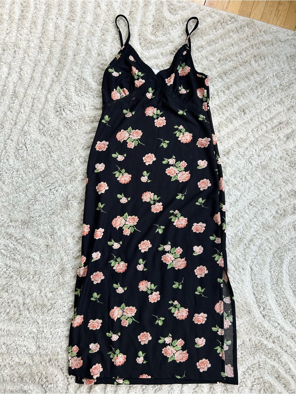 Miss Selfridge ASOS NWT Black Floral Slip Dress with Pink Roses